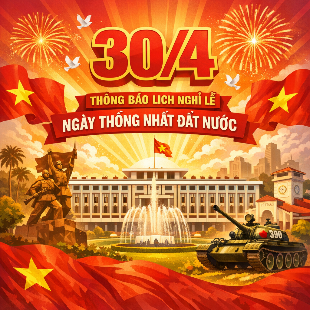 Thông báo nghỉ lễ Giỗ Tổ Hùng Vương, ngày Chiến thắng 30/04 và ngày Quốc tế lao động 01/05 năm 2026